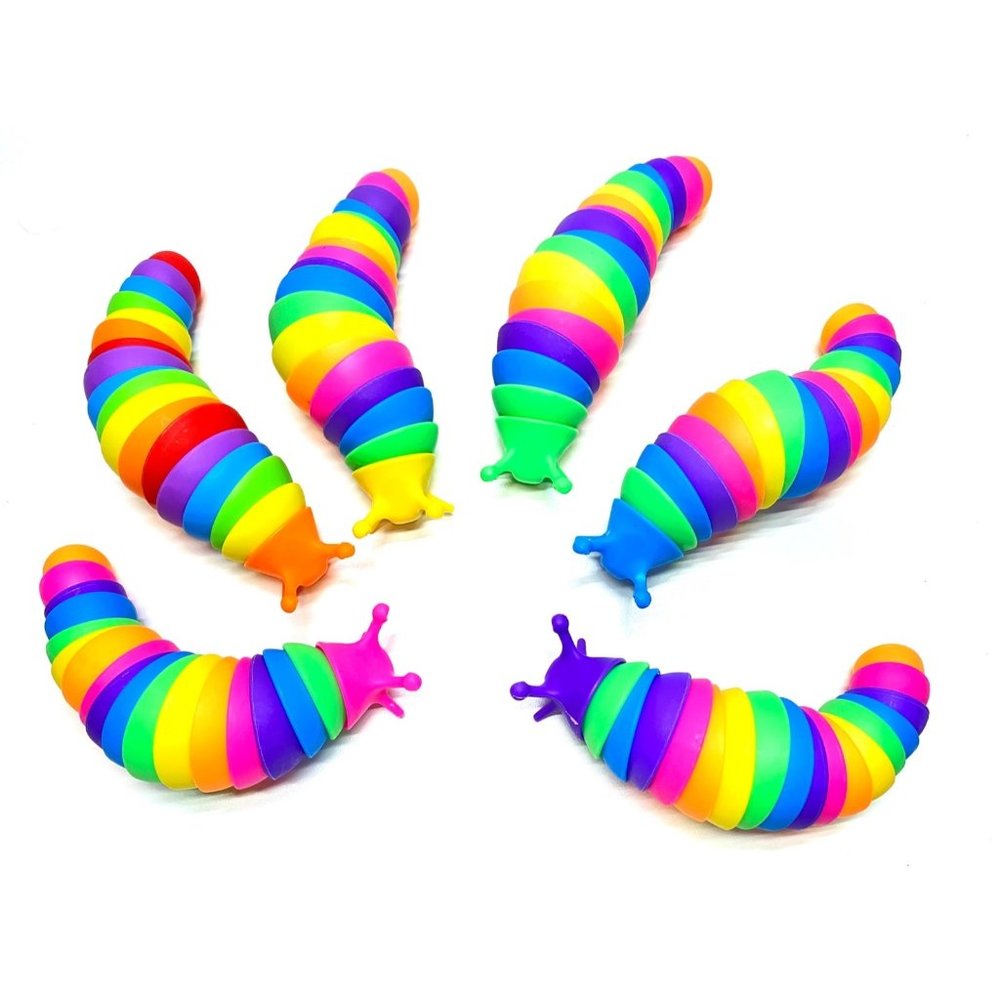 3D Articulated caterpillar fidget toy - large neon